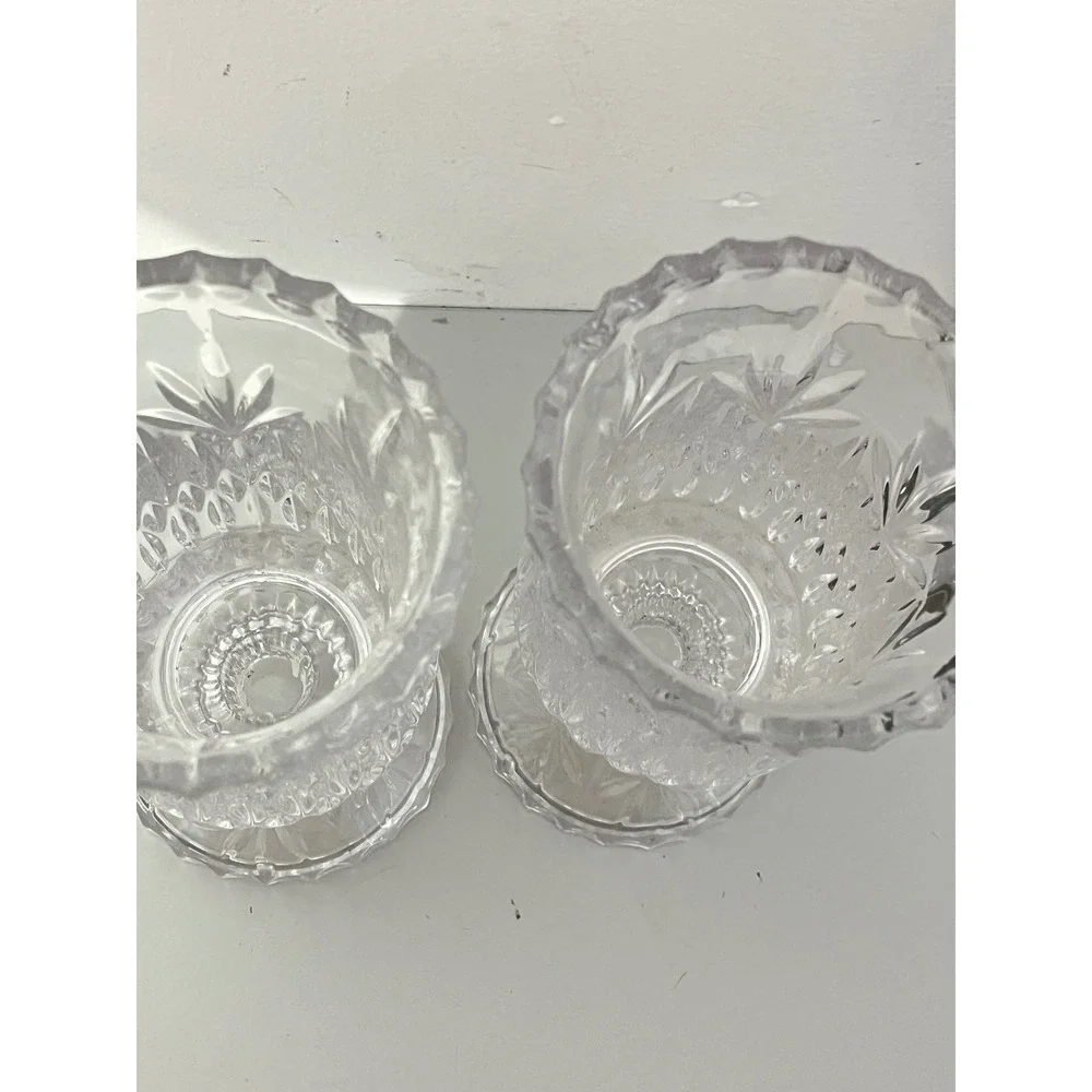 Vintage Hurricane Candle Holder Set  Clear Glass‎ Starburst Pressed Pattern